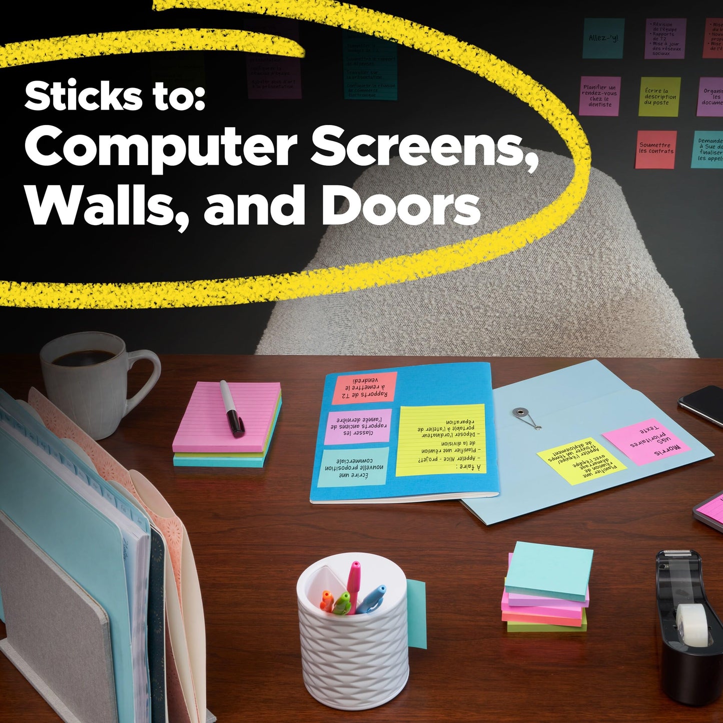 Post-it Super Sticky Notes, 24 Sticky Note Pads, 3 x 3 in, School Supplies, Office Products, Notes for Vertical Surfaces, Monitors, Walls and Windows, Bus Cabinet Pack