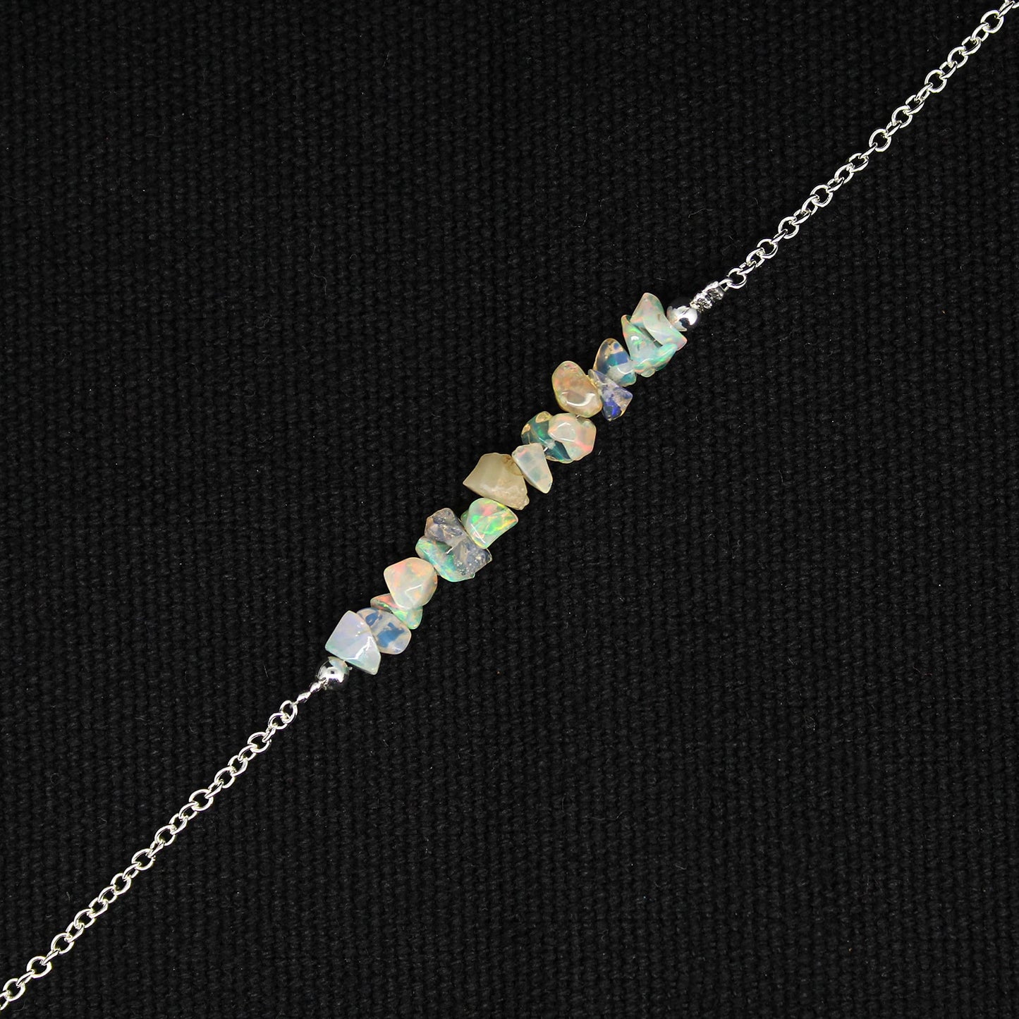 Gempires Natural Gemstone Chip Bar Bracelet for Women, Crystal Healing Bracelet, Multiple Gemstone Options, Adjustable Yellow Gold Plated Chain (7” + 1” Extender), Dainty Stackable Jewelry Gift for Her (Opal)