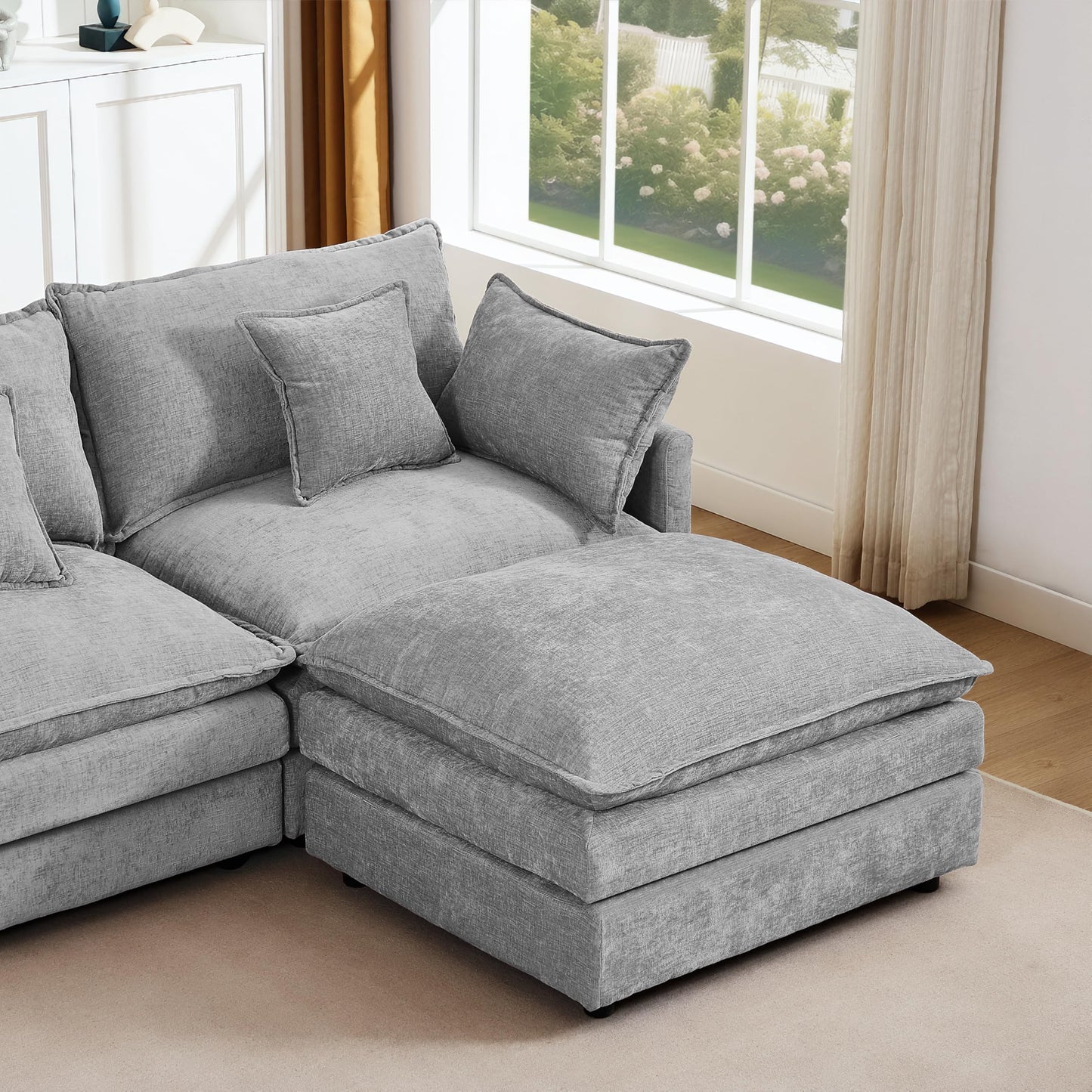 Eafurn Oversized Reversible Modular Sectional Sofa with Movable Ottoman, 4 Seater Convertible L Shaped Corner Couch Modern Chenille Sofa Set w/Double Layers Seat Cushions for Living Room Apartment