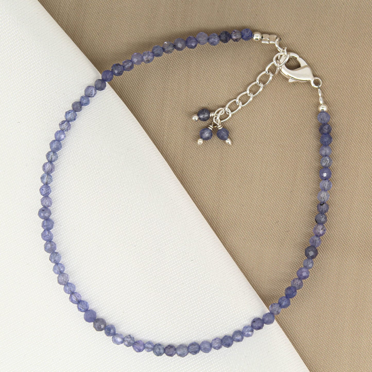 Gempires Handmade Tanzanite Gemstone Beaded Bracelet for Women | 2.4–2.5 mm Faceted Natural Stone | Adjustable 7+1 Inch Silver Plated Chain | Dainty Minimalist Stacking Jewelry | December Birthstone Gift