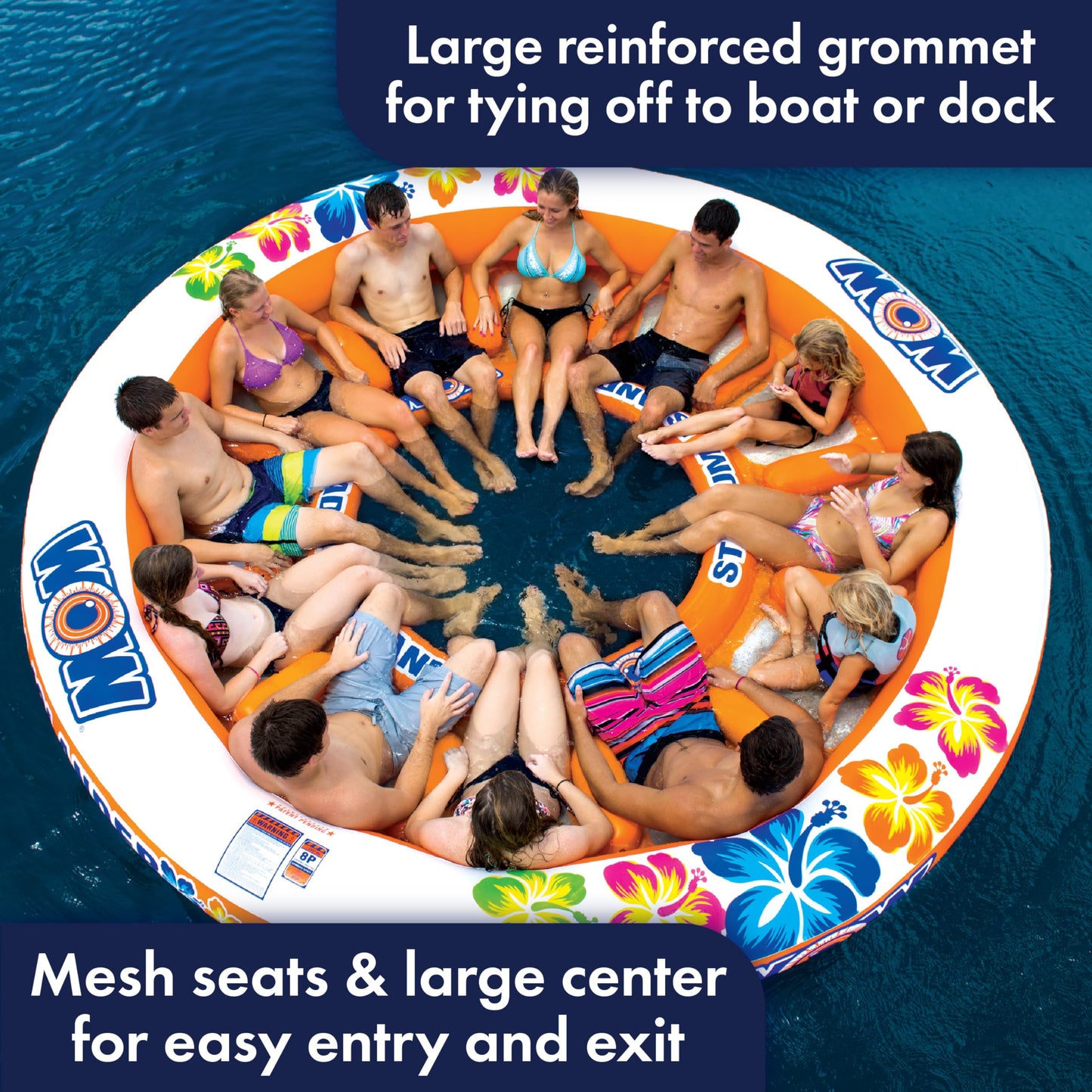 WOW Sports Inflateable Floating Island - Stadium Islander For Up to 12 People - Multiperson Raft for Lake