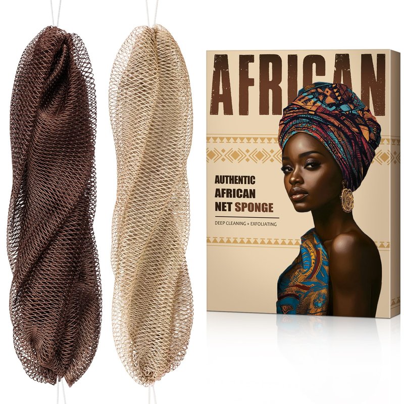 African Net Sponge Authentic - Back Scrub Exfoliating Net Sponge with Knots - 2 Pieces African Bath Sponges for Body Scrubber Exfoliator - Back Washer for Shower Accessories