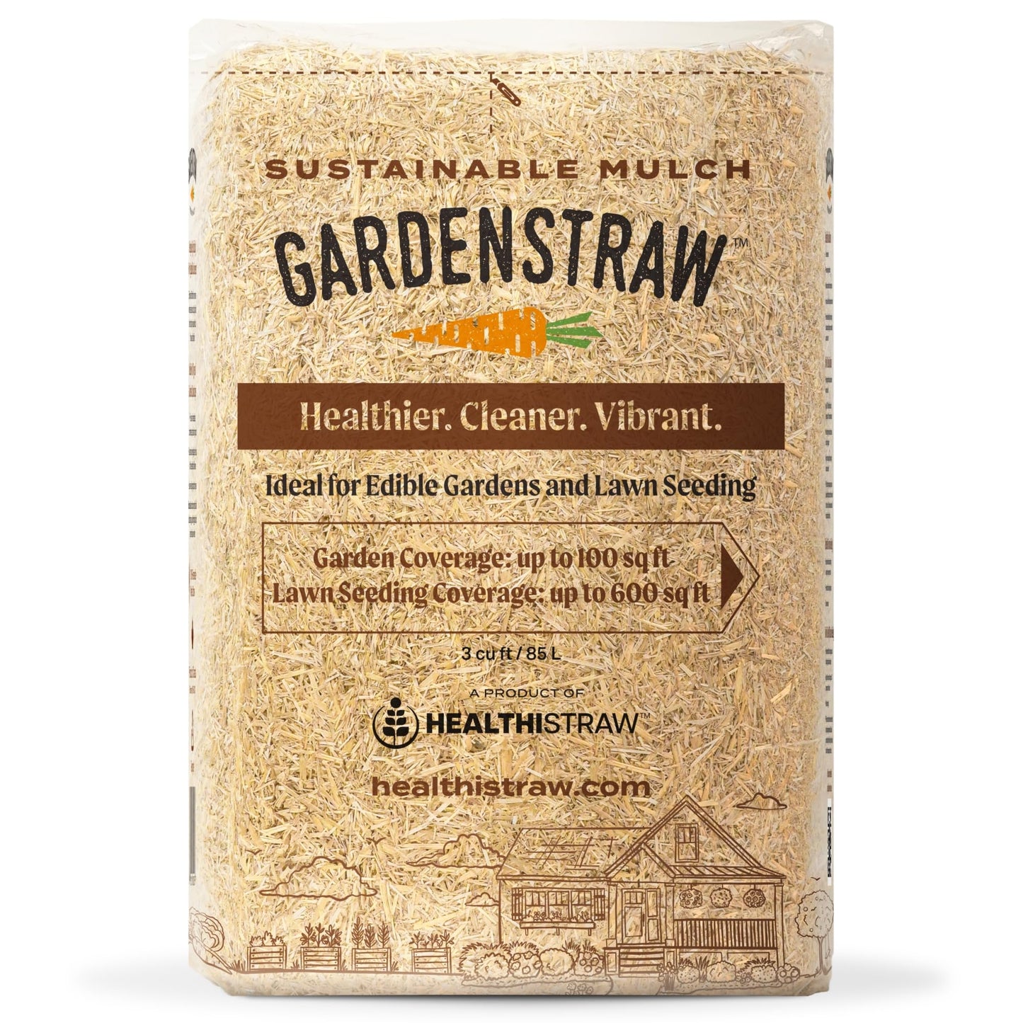 HealthiStraw GardenStraw, 3 cu ft (20 lbs) All-Natural Mulch for Gardens, Vegetables & Lawn Seeding â Water-Conserving Wheat Straw â Thoroughly Cleaned, Sustainable