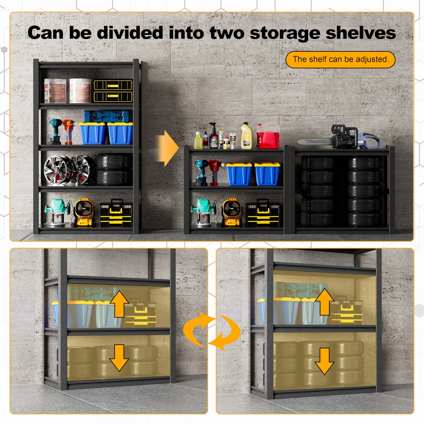Storage Shelves with Pegboard,72“*48" Wide 24”Heavy Duty Garage Shelving Units and Storage,Metal Shelving Adjustable Shelves,Garage Storage Rack,Industrial Utility Organization For Kitchen,Pantry