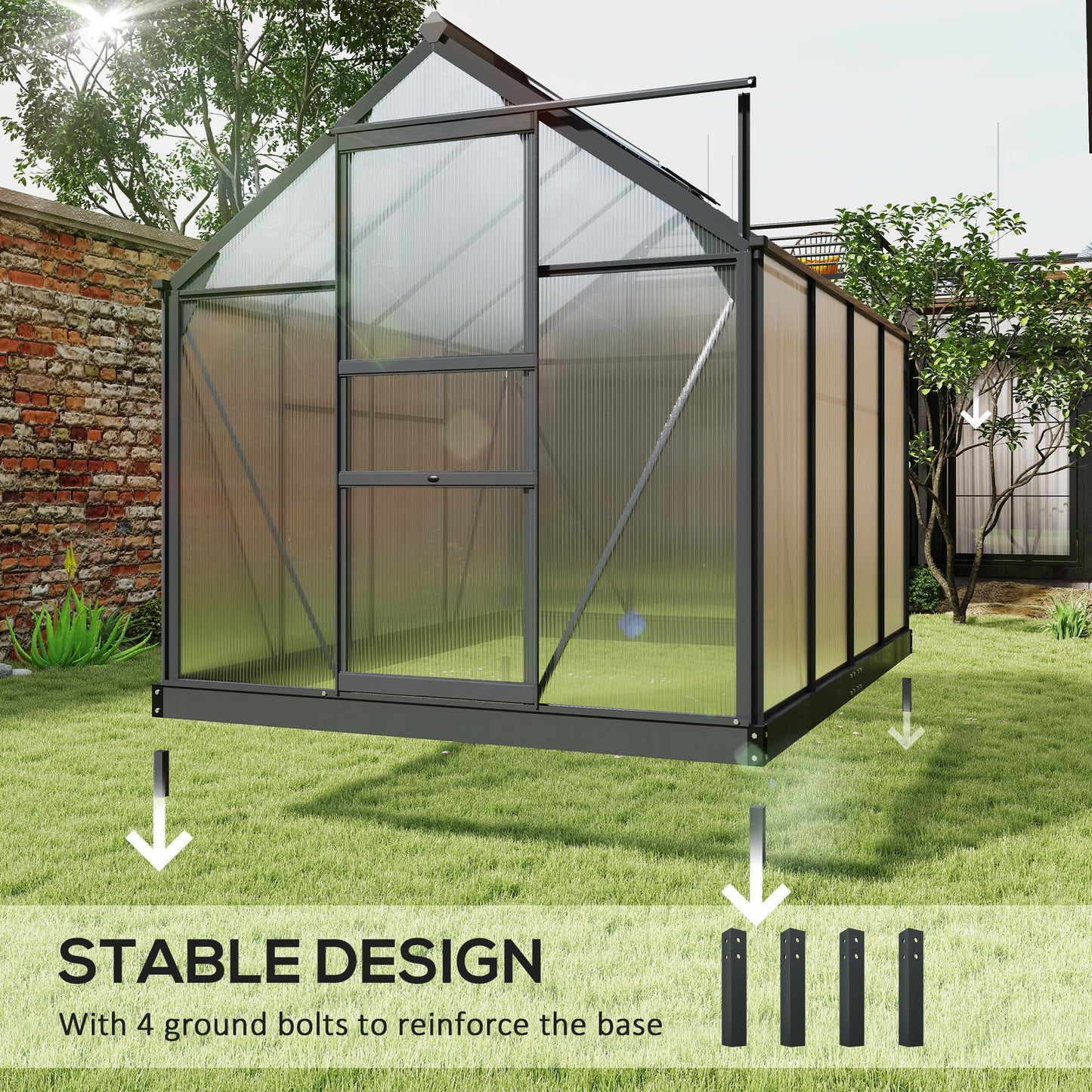 Outsunny 6' x 8' Greenhouse for Outdoors, Polycarbonate Greenhouse with Rain Gutter and Roof Vent, Aluminum Walk-in Green Houses for Outside for Patio Backyard Garden, Gray