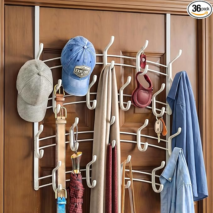 LYNK ProfessionalÂ® Homeâ¢ Over the Door Hooks - 36 Hook â Over the Door Coat Rack - Over the Door Hanger - Hanging Towels or Clothes - Bathroom, Bedroom, Laundry Room - Lifetime Ltd. Warranty, White