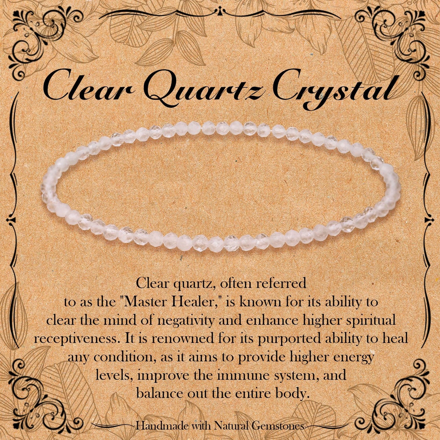 BONNY BOXX Natural Genuine Gemstone Faceted Round Beads Bracelets, 3mm Adjustable Stretchy Tiny Faceted Clear Quartz Crystal Bracelet, Healing Crystal Reiki Chakra Dainty Jewelry Fashion Gifts