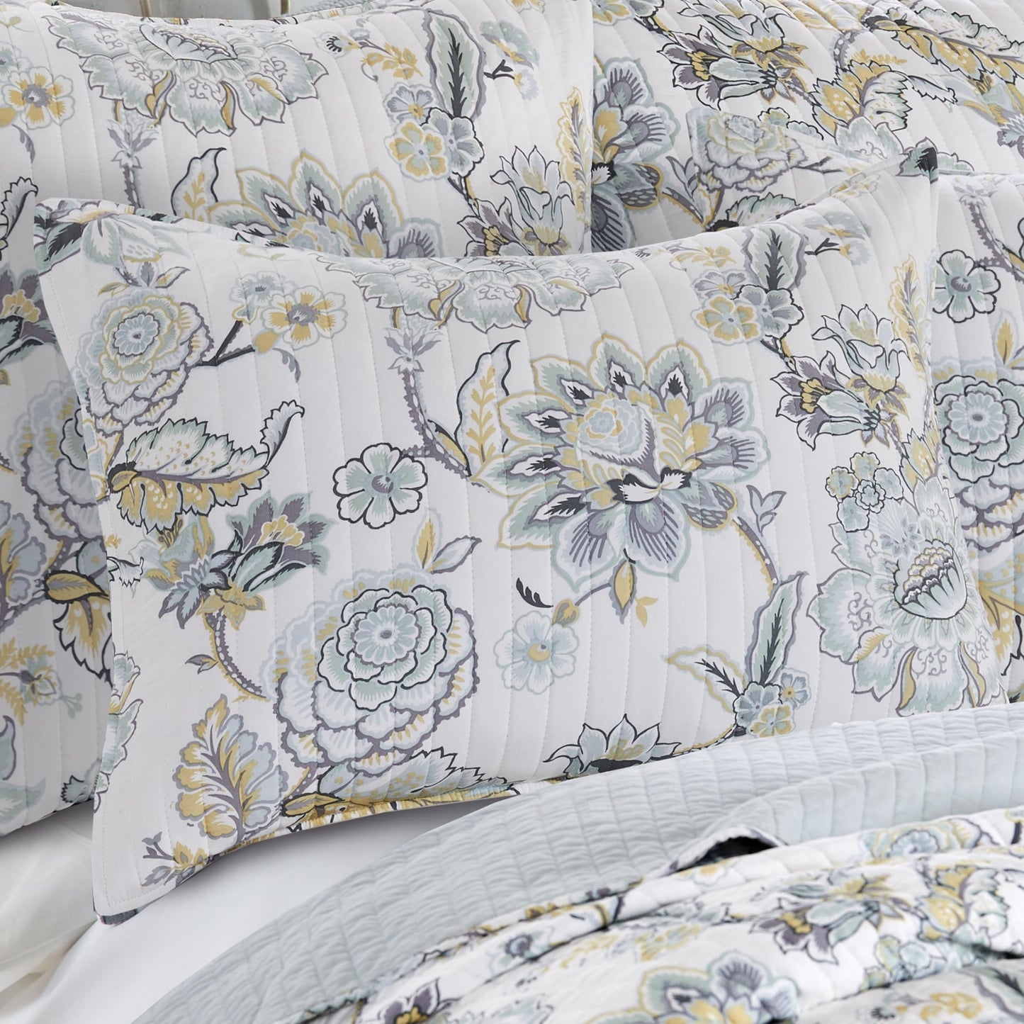 Levtex Home Ophelia Spa Reversible King/Cal King Quilt Set (106x92in) and 2 Pillow Shams (36x20in) - Bedding - Blue, Yellow, White - Rayon King Size Quilt Bedding Set - Lightweight, Soft, Pre-Washed