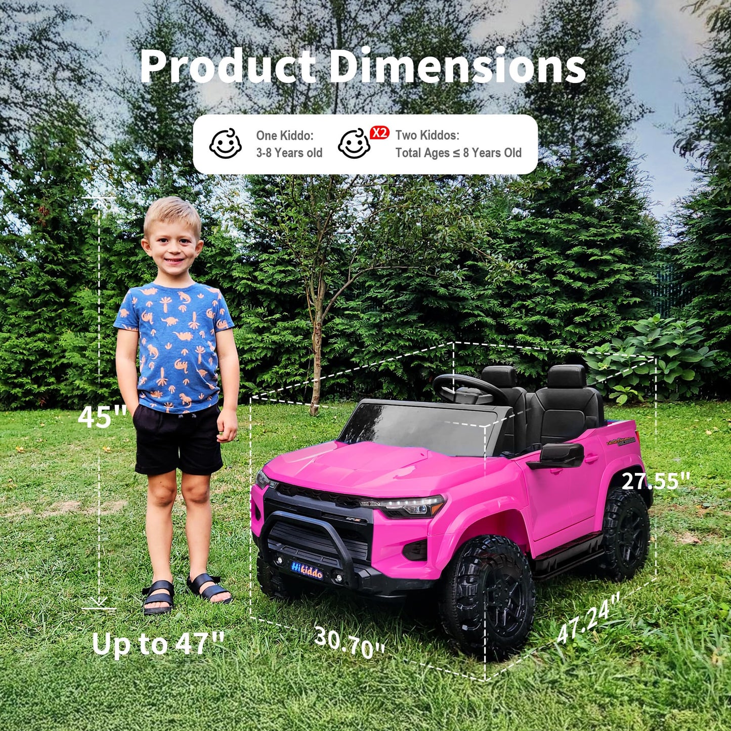 Hikiddo 24V 2 Seater Ride on Toy for Big Kids, Electric SUV Kids Car to Drive with Parent Remote, 2WD/4WD Switchable - Pink