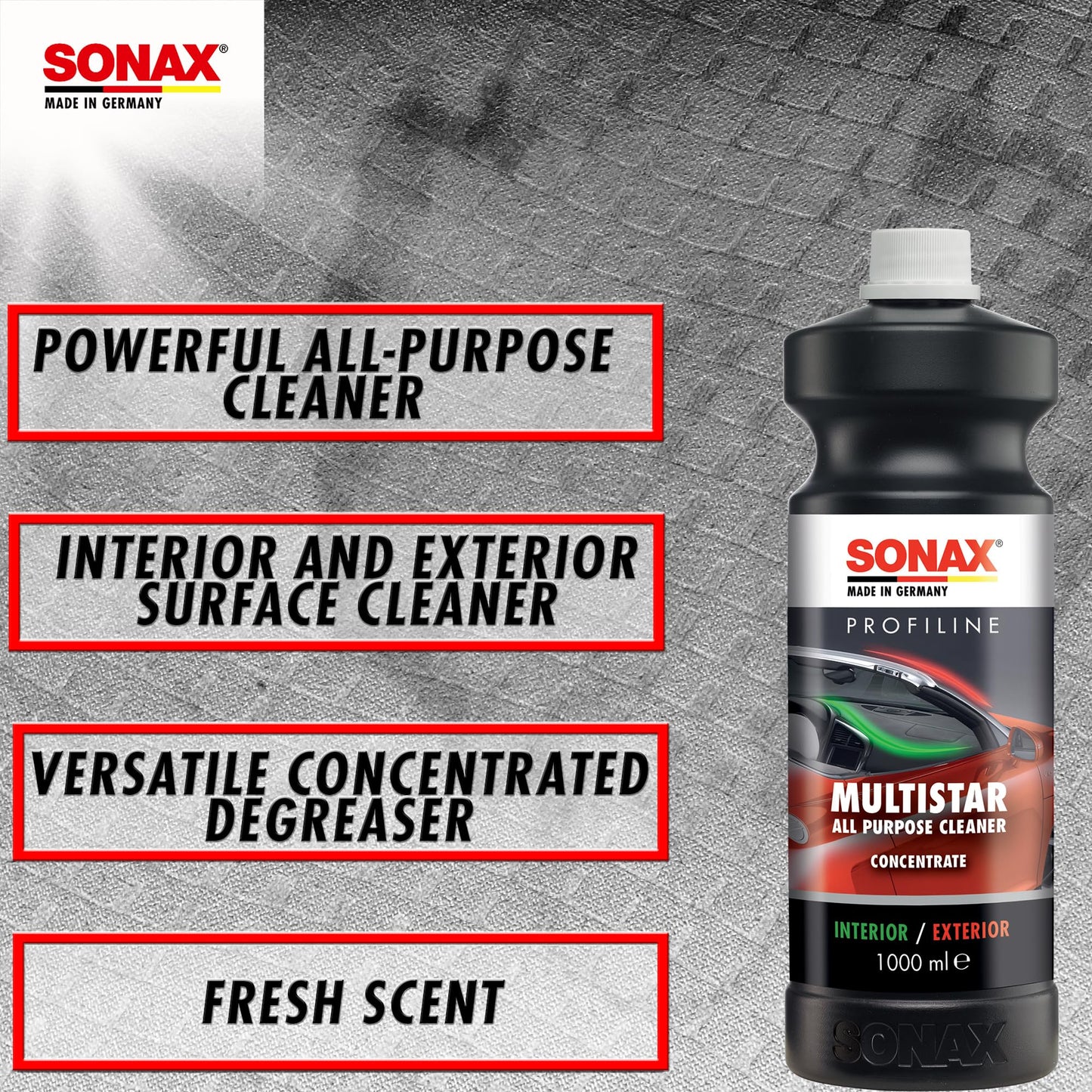 SONAX Multi Star All Purpose Cleaner | Powerful Concentrate for Interior & Exterior Cleaning | Safe on Carpet, Upholstery & Wheel Wells | Removes Grease, Grime & Stains | Pro-Strength | 627600 | 10L