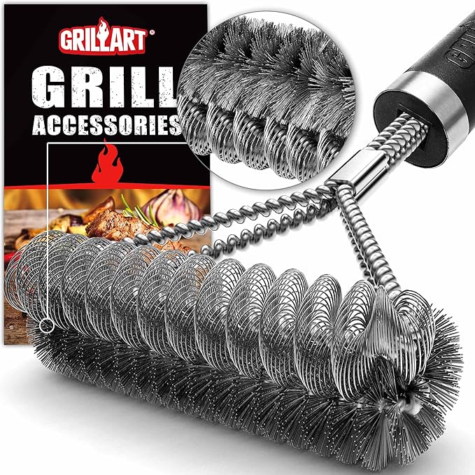 GRILLART Grill Brush [Wire + Helix] Combined BBQ Brush - Safe & Efficient Grill Cleaning Brush - 18" Grill Cleaner Brush Scrubber for Gas/Porcelain/Charbroil Grates â BBQ Accessories Gifts for Men/Dad