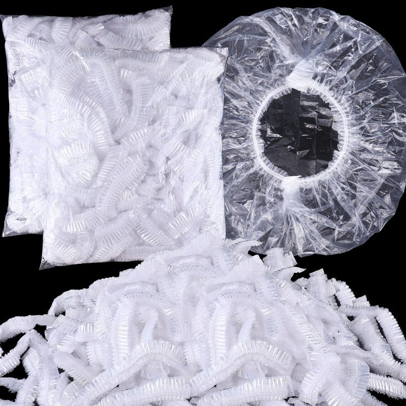 YGQQOY Shower Caps, 200PCS Large Thick Disposable Shower Caps, Bowl Covers, Clear Plastic Wrap for Women, Bath Caps for Hair Treatment