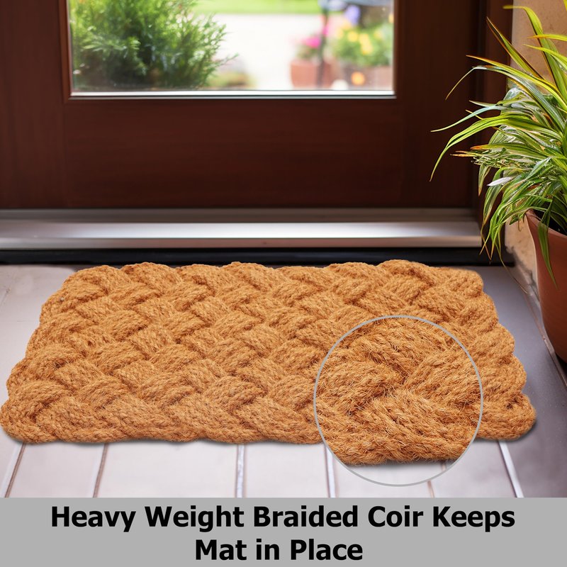 Croft&Cane Rope Woven Doormat - Set of 2 Natural 17x30 Inches Handmade Coir Entryway Mat - Nautical Interwoven Rope Design - Heavy Duty Coconut Fiber Door Mat for Indoor Outdoor Use