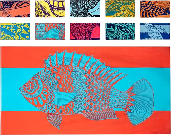 Nova Blue Tropical Fish Beach Towel (34 X 63) â Bright Red & Blue Packable Beach Towel Made from 100% Cotton â Vibrant Colorful Bath Towel â Turquoise Beach Blanket Towel