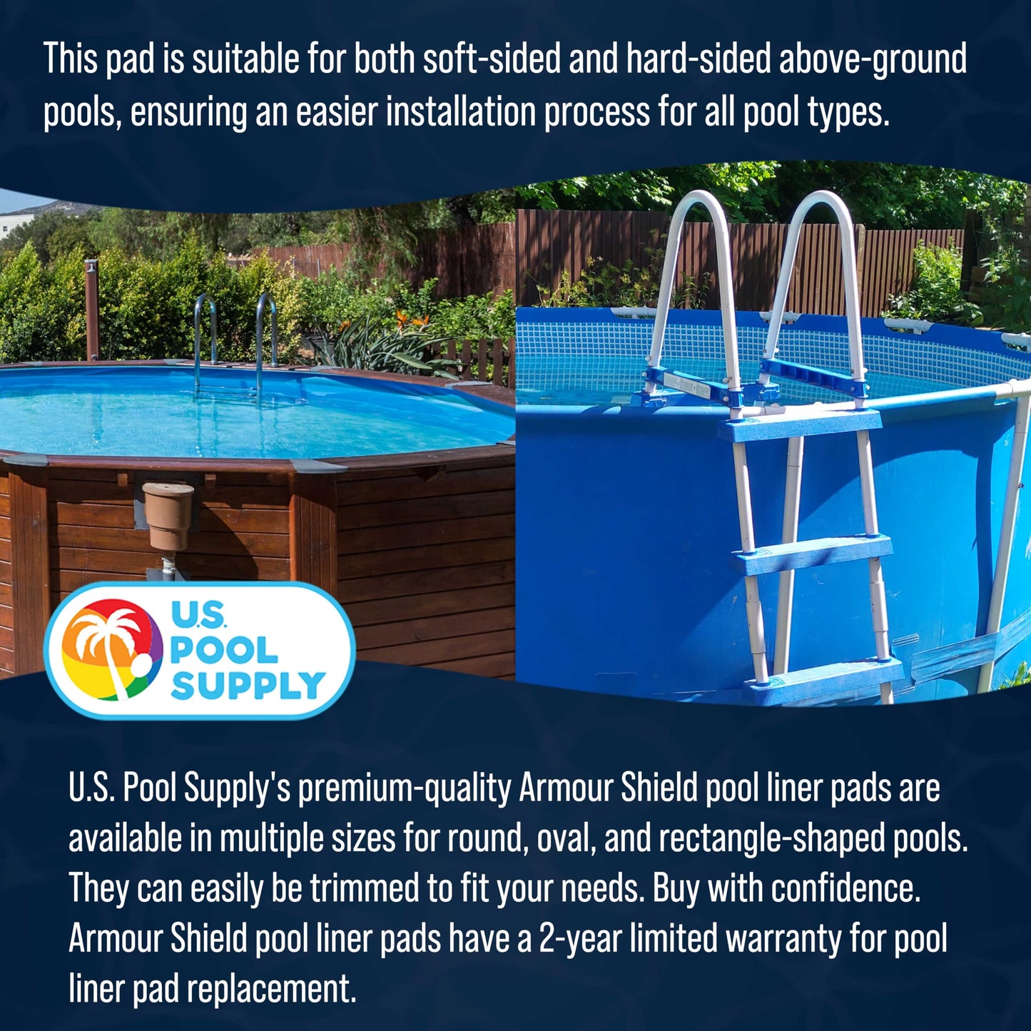 U.S. Pool Supply Ground Shield 24-Foot Round Heavy Duty Pool Liner Pad for Above Ground Swimming Pools - Protects Pool Liner, Prevents Punctures, Weed Barrier, Eco-Friendly Fabric - Extends Liner Life