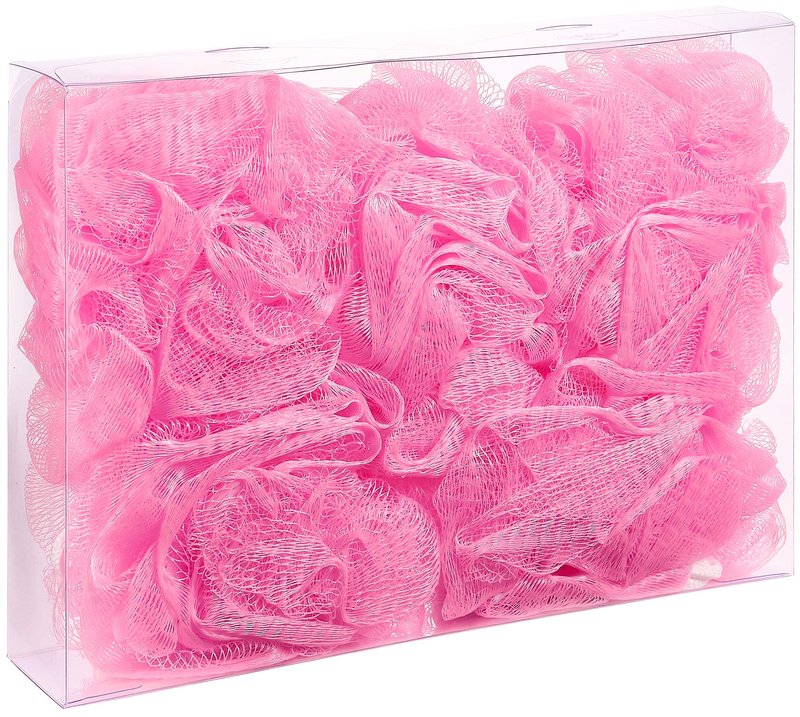 BRUBAKER Cosmetics - Premium Bath & Shower Sponge - Exfoliating Body Pouf - with String for Hanging - 5 Pack - Light Pink