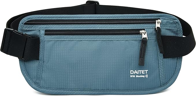 RFID Blocking Money Belt for Men Women, Slim Fanny Pack for TravelÃ¯Â¼ÂRunning,Conceal Waist Wallet for Passport Holder,Phone,Cash(Black Turquoise)