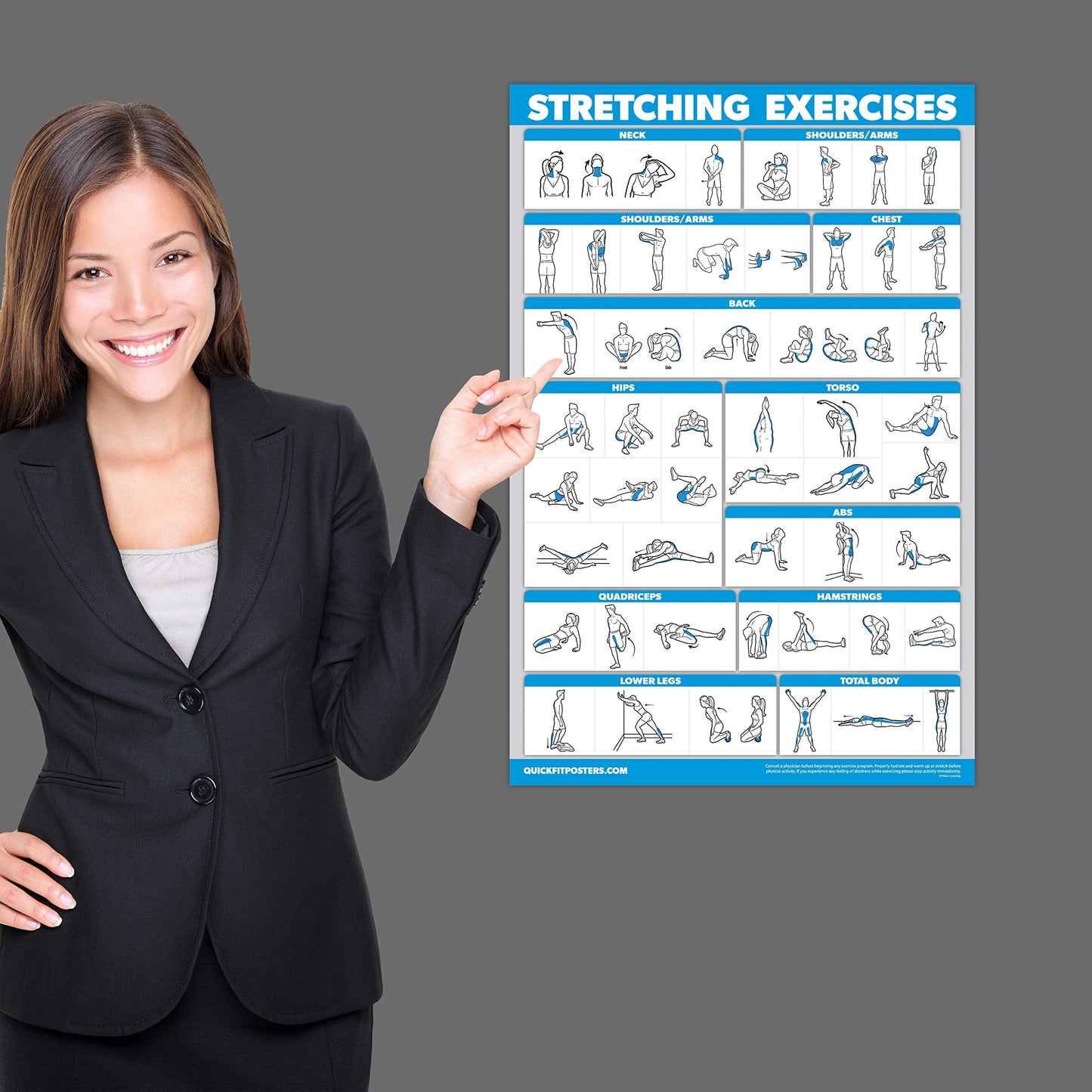 QuickFit 2 Pack - Stretching Exercise Poster - Laminated 18" x 24"" & Bodyweight Exercise Playing Cards - 2.5"" x 3.5"""
