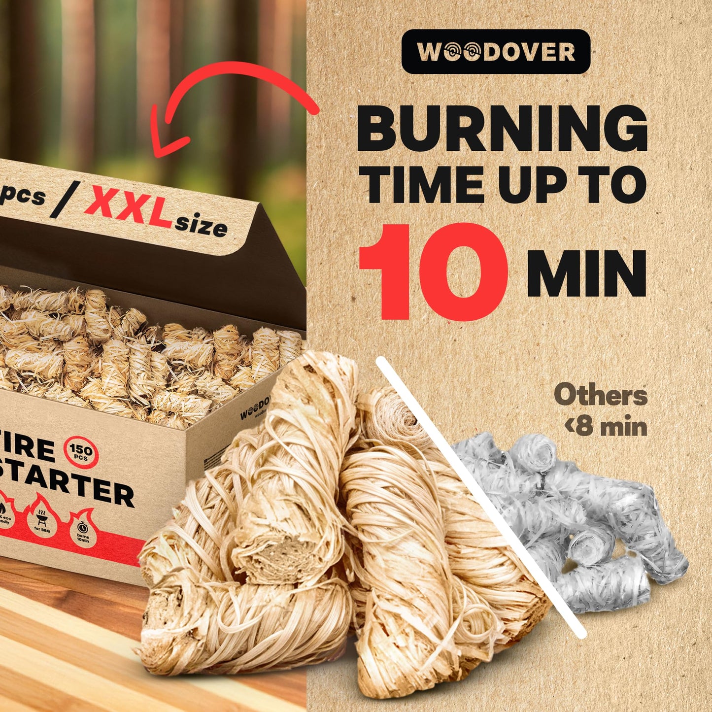 300 pcs Large Fire Starters for Fireplace, Natural Fire Starter for Campfires, for Wood Stove, BBQ, Grill, Pizza Oven, Outdoor Fire Pit, Chimney Charcoal Starter