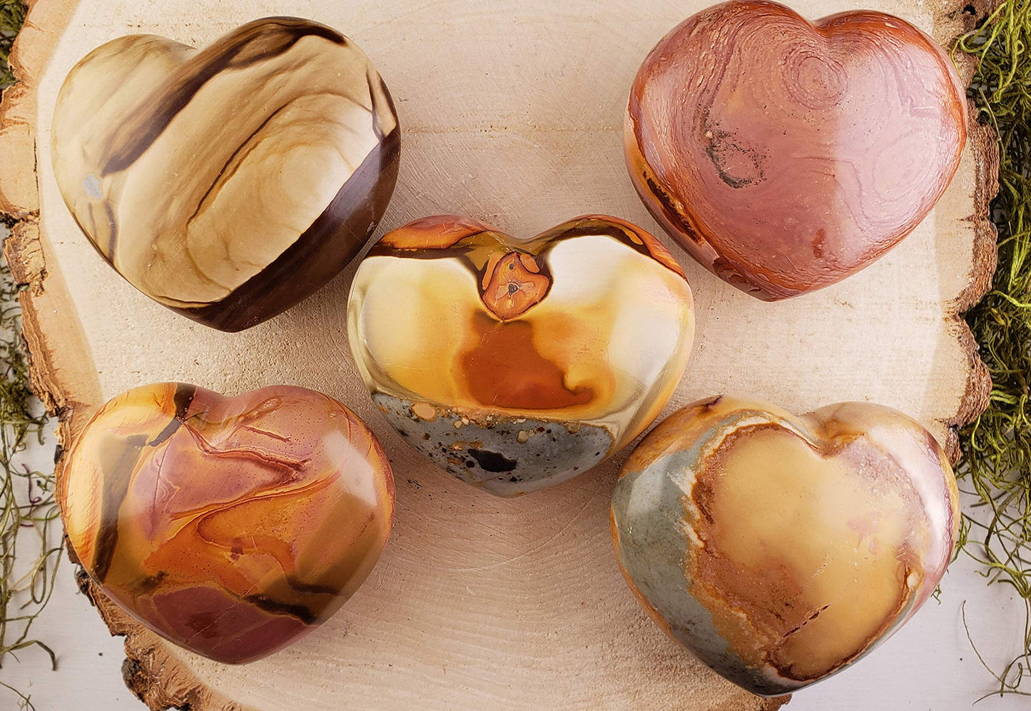 JIC Gem 1.3-1.5" Natural Ocean Jasper Palm Stone Crystal Healing Gemstone Decoration Worry Therapy Heart Shape Set of 10 Wholesale