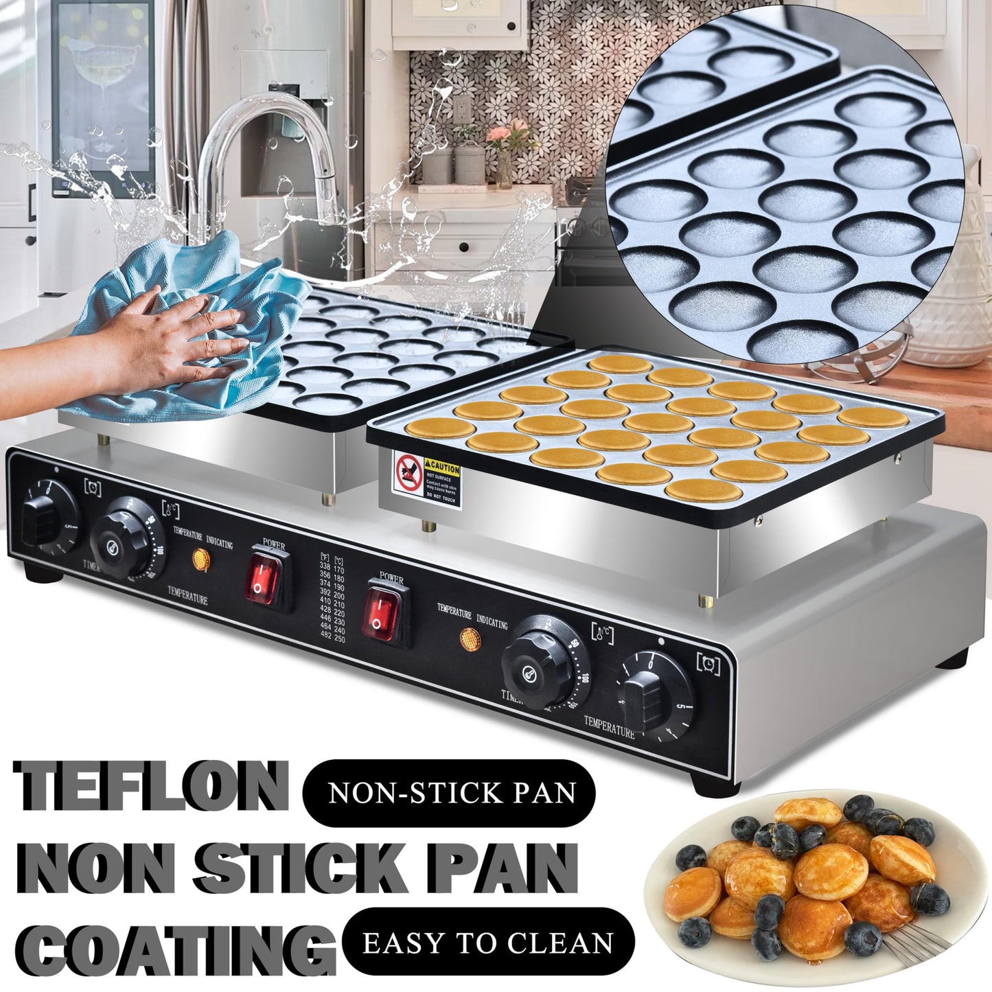 1900W Electric Mini Pancake Maker, 50PCS Commercial Mini Dutch Pancake Maker,1.8 Inches Dutch Poffertjes Grill,Non stick,Non stick,For Home Kitchen Restaurant Snack Dessert.