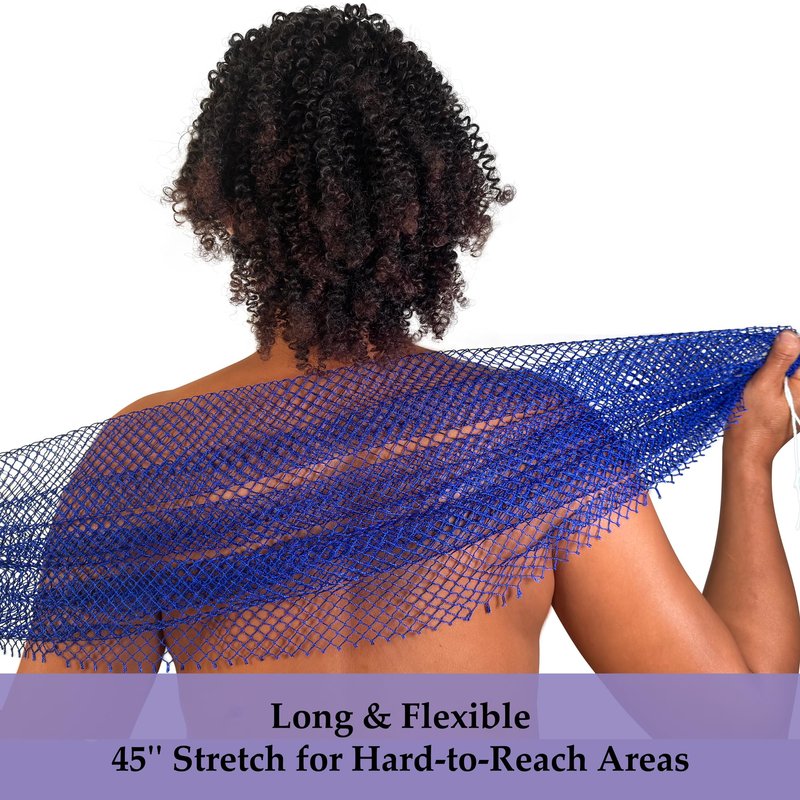 Rominetak African Net Sponge Authentic, 2 Pieces African Exfoliating Net Sponge with Knots, Quick-Drying Body Scrub Net, Bath Washcloth Loofah for Women and Men (Navy Blue+Black)