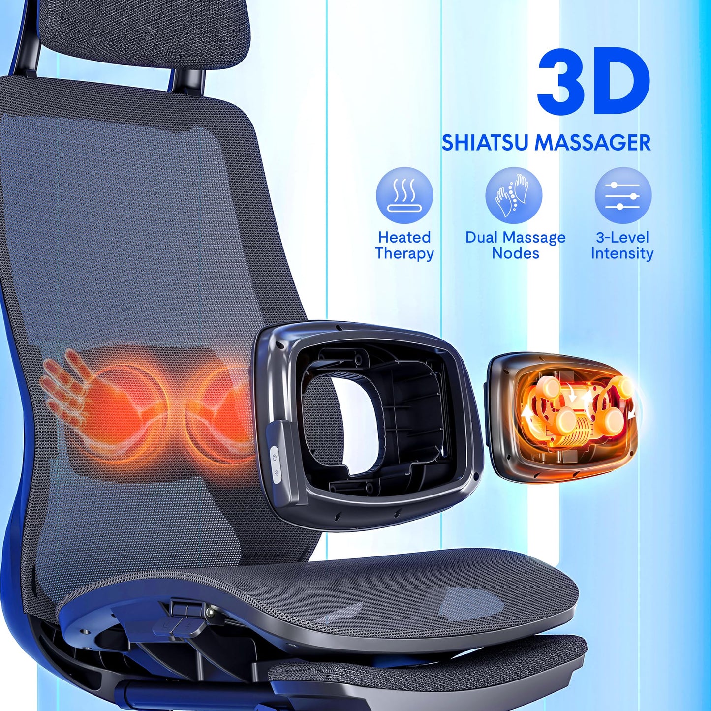 FLEXISPOT MasterEase Massage Office Chair with Footrest, High Back Ergonomic Desk Chair with Adjustable Headrest, 3D Armrests, 2D Lumbar Heated Massage, 4-Position Recline, Foam Seat, Black