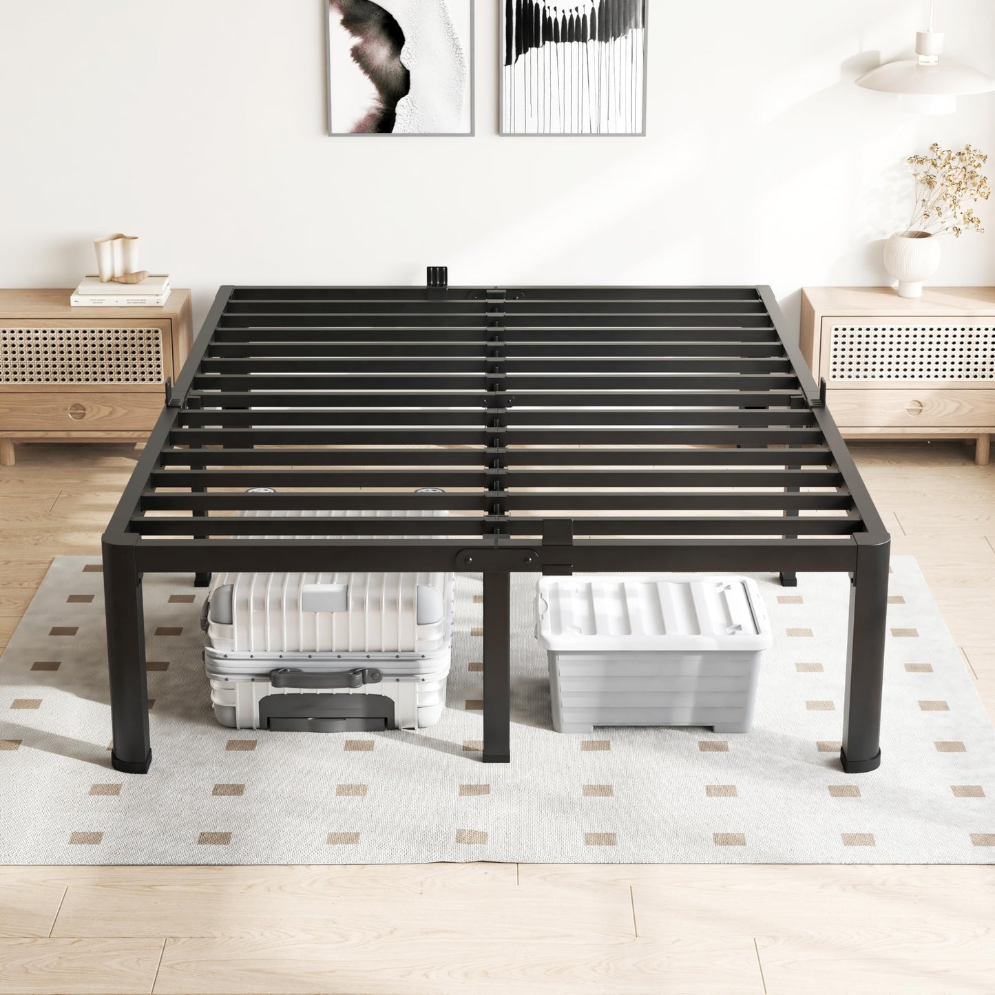 VIPSHOW 20 Inch Full Size Bed Frame, 3500Lbs Heavy Duty Metal Platform with Round Corner Legs Mattress Slide Stopper, Steel Slat Support No Box Spring Needed, Noise Free, Non-Slip, Easy Assembly