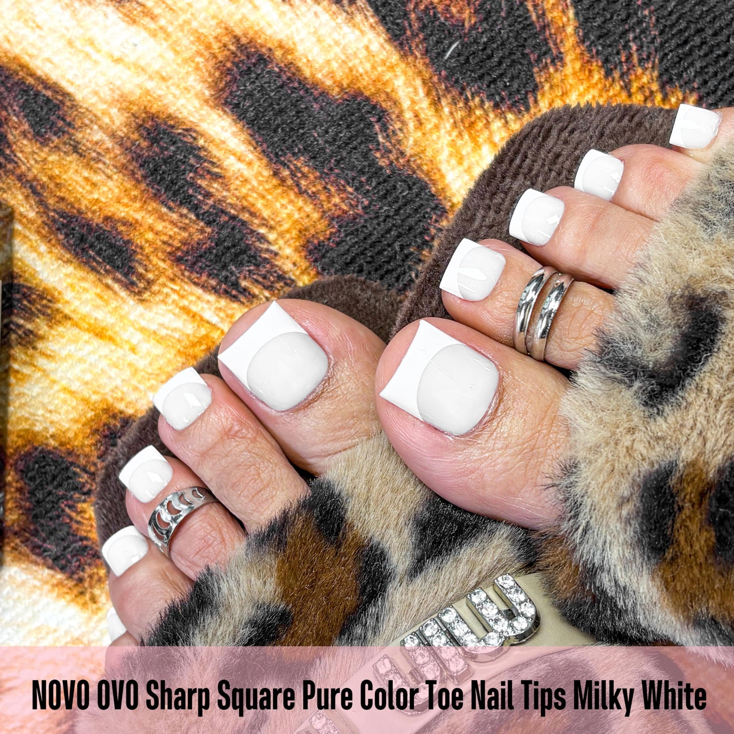 NOVO OVO Square Toe Nail Tips French Tip Press on - 240Pcs Soft Gel X 15 Sizes, Pre-Designed Milky White Sharp Square Toes, Medium Full Cover Wide. Need Builder Gel Top Coat for Acrylic Extension