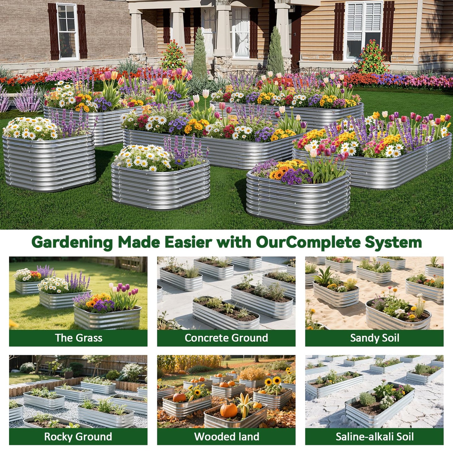 OZMSHF 2 Pack Tall 8x4FT Raised Beds for Gardening, Corrugated Galvanized Steel Raised Garden Bed, Outdoor Metal Above Ground Garden Bed for Vegetables and Flowers
