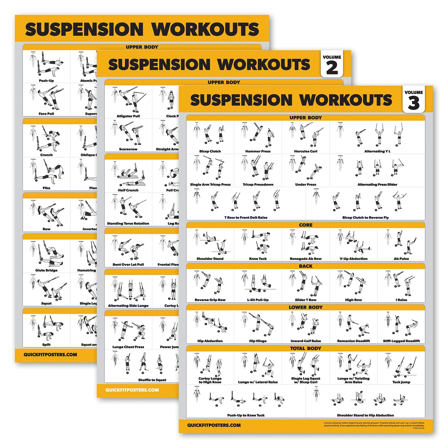 Palace Learning 3 Pack Suspension Workout Posters - Volume 1, 2 & 3 - Exercise Charts (LAMINATED, 18" x 24"")"
