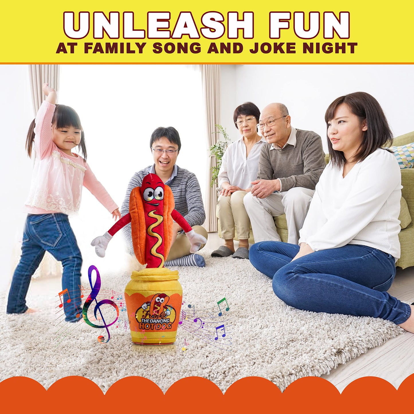 Gagster Hot Dog Dancing Toy Plush - Mimicking Toy For Kids - That Tells Jokes & Can Repeat What You Say, Dancing Talking Singing Yodeling – Baby Toy Funny Gift for Kids Toddlers & Adults Fun Gag Gifts