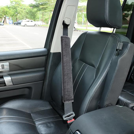 Amooca Soft Faux Fur Universal Fit Seatbelt Cover Car Truck SUV Airplane Seat Belt Shoulder Pad for Carmera Backpack Straps Neck Cushion Protector Extra Long 15.7in Dark Gray