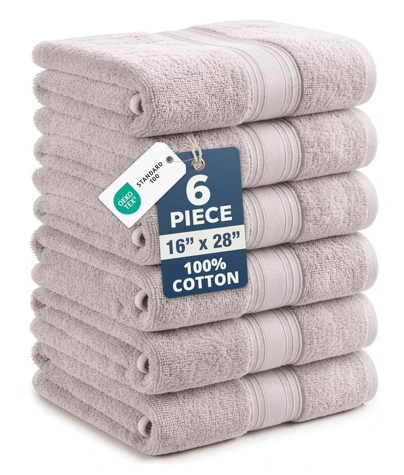 LANE LINEN Bath Hand Towels - Pack of 6 (16" x 28"), 100% Cotton - Soft, Quick Dry & Highly Absorbent, Hand and Face Towels - Bathroom Hand Towel Set, Great for Gym, Salon, Spa & Family Use - Platinum