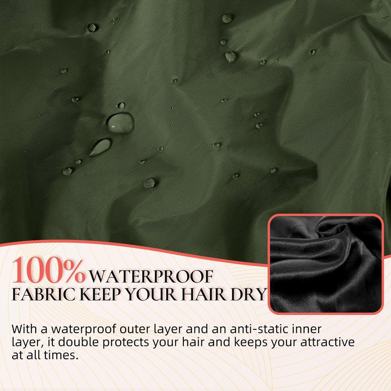 Extra Large Shower Cap for Women, Reusable Waterproof Shower Bonnet with Satin Lining, Double Layer Washable Bath Hair Cap for Braids, Locs, Long Thick Curly Hair, Natural Hair(Big Green)