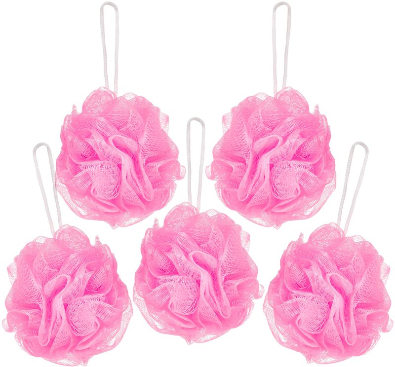 BRUBAKER Cosmetics - Premium Bath & Shower Sponge - Exfoliating Body Pouf - with String for Hanging - 5 Pack - Light Pink