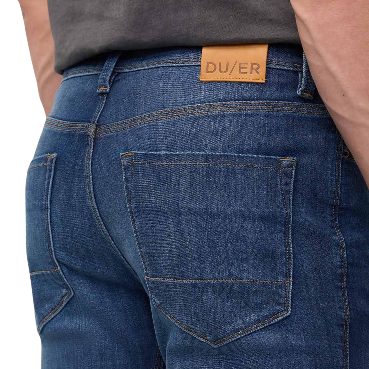 DUER Men's Performance Denim Slim Straight, Stretch Pants, Durable Work Comfort, Active Travel Gear, Ocean Swell (32W x 30L)