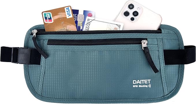 RFID Blocking Money Belt for Men Women, Slim Fanny Pack for TravelÃ¯Â¼ÂRunning,Conceal Waist Wallet for Passport Holder,Phone,Cash(Turquoise)
