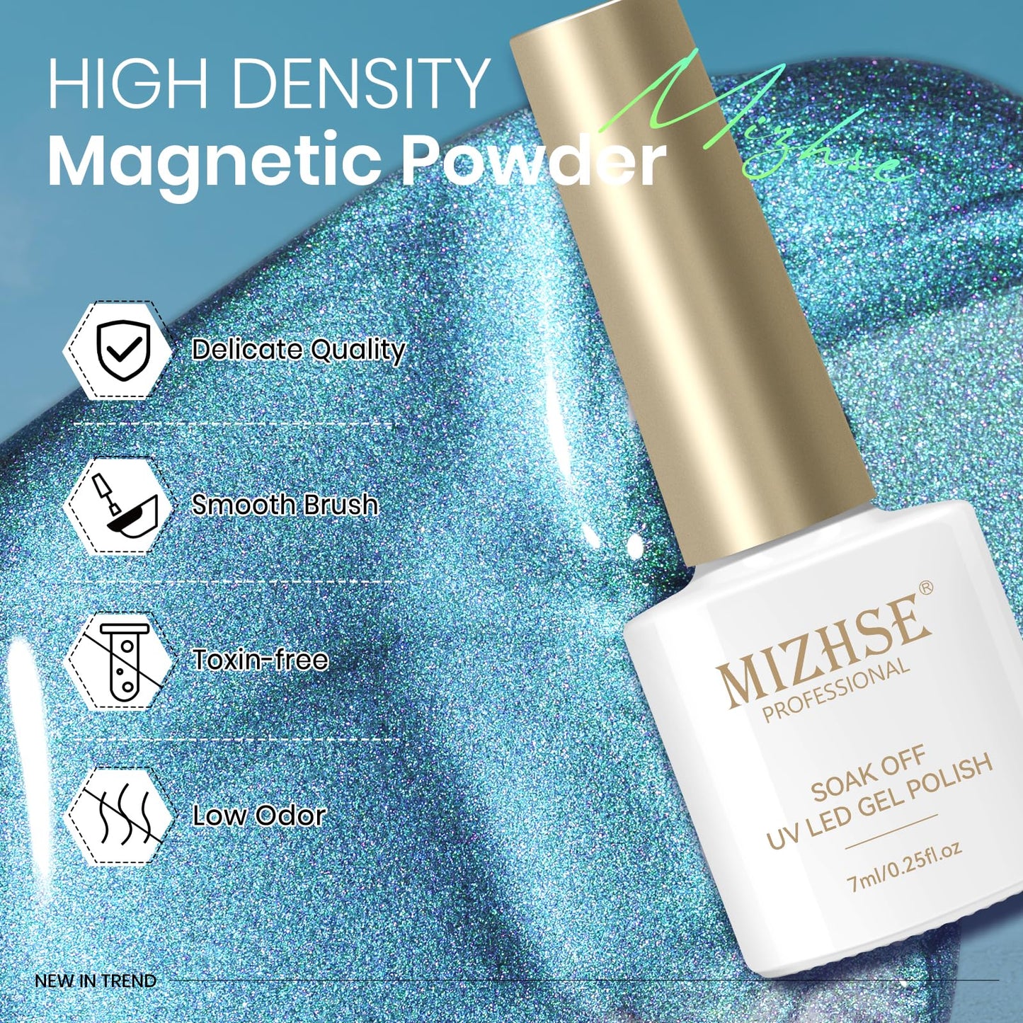 MIZHSE Cat Eye Gel Polish Set, 6 Colors Holographic Magnetic Gel Polish Set with Magnet Stick, Glitter Pink Green Blue Purple Magnetic French Nails Nail Polish Kit Gift Set for Women