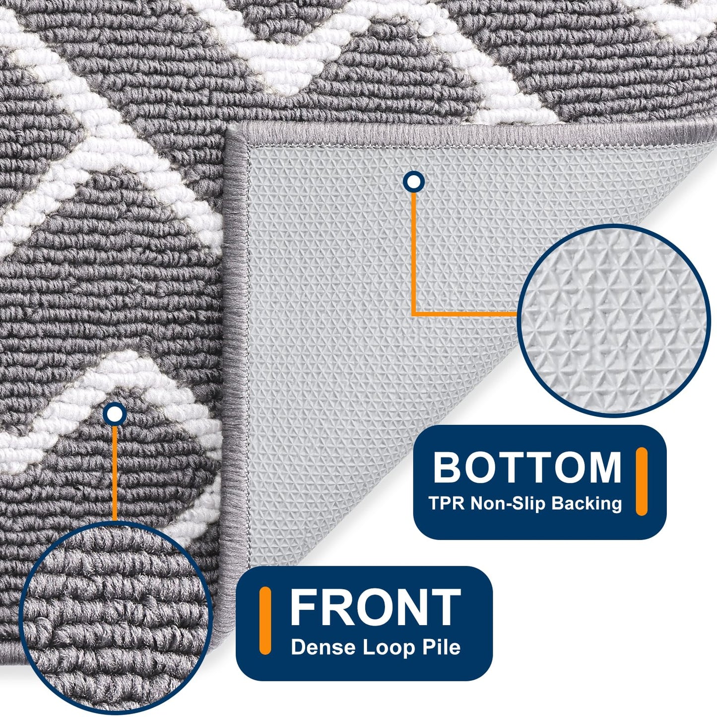 OLANLY Front Door Mat, Non-Slip Rubber Backing, Dirt Resistant and Absorbent, Washable, Easy to Clean Low-Profile Indoor Doormat for Back Door, Entryway, Inside Entrance, 71x47, Grey
