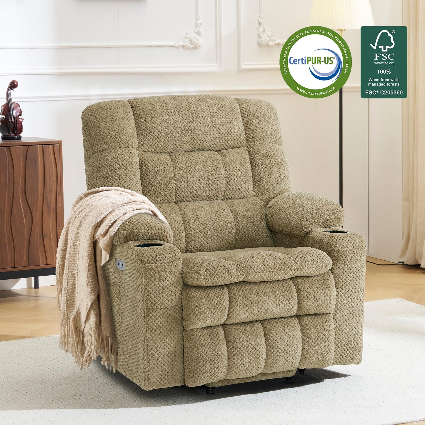 MCombo Dual Motor Power Lift Recliner Chair for Elderly, Lay Flat Lift Chair with Heat and Massage, Petite Lift Chair, Cup Holders, USB A&C Ports, Fabric 7893 (Small, Beige)