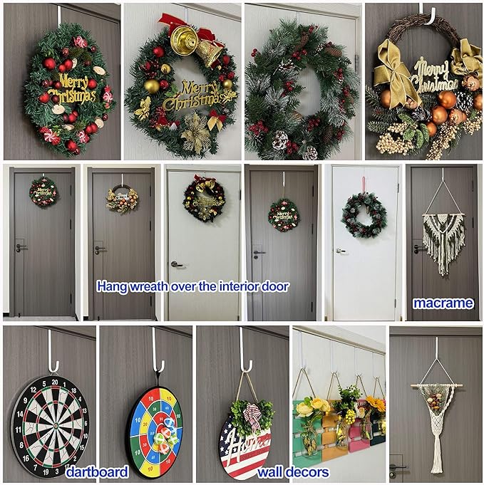 Mars-Rock Over The Door Metal Hooks with Plastic Coating 7.5" Fit 0.5" to 1 3/8" Door 4 Pcs Heavy Duty Single Towel Robe Rack Wreath Bathroom Shower Hanger Shoe Organizer Ironing Board Long White