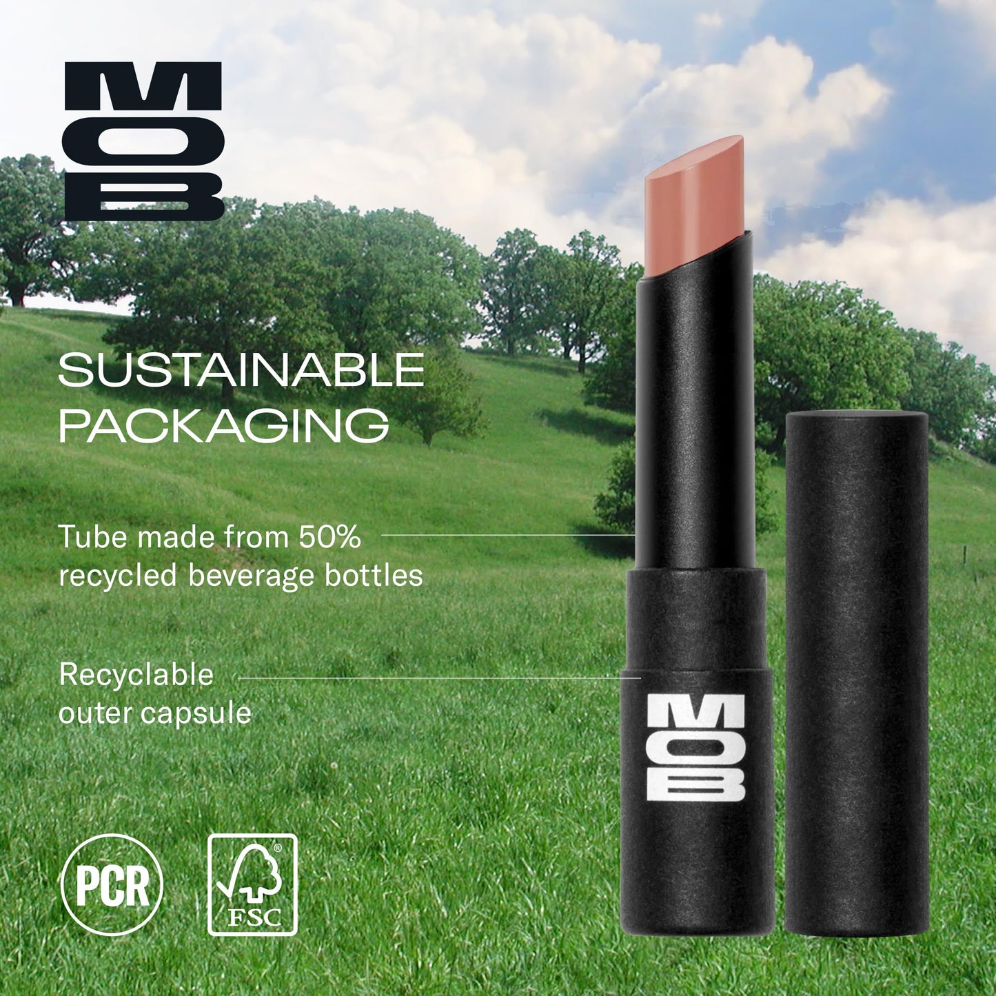 MOB Beauty Hydrating Shine Lip Balm, M139 Cool Nude Tinted Lip Balm Stick with Jojoba and Sunflower Oils, Moisturizing Glossy Finish, Vegan, Cruelty Free