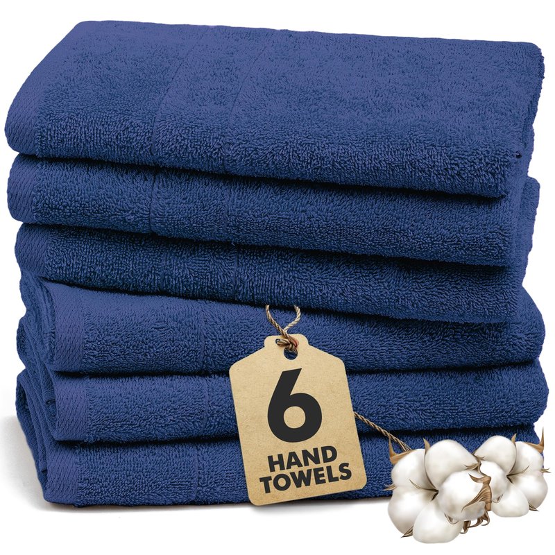 Novo Home 100% Cotton Hand Towels for Bathroom – Soft & Absorbent Towel Set– Pack of 6 Small Towel (34x20in) – Quick Dry Luxury Cotton Hand Towels – Royal Blue