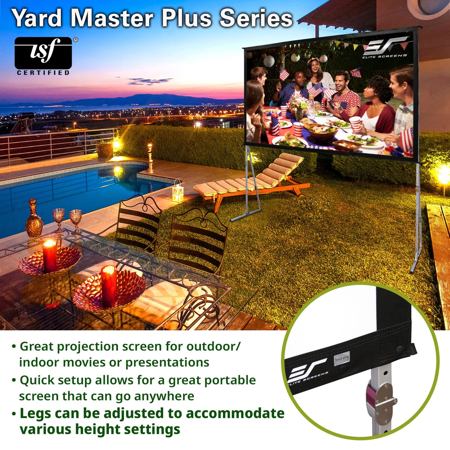 Elite Screens Yard Master Plus, 180-INCH 16:9 Height Setting Adjustable Portable Projector Screen, 4K HD Outdoor Indoor Movie Theater Front Projection, US Based Company 2-YEAR WARRANTY, OMS180H2PLUS