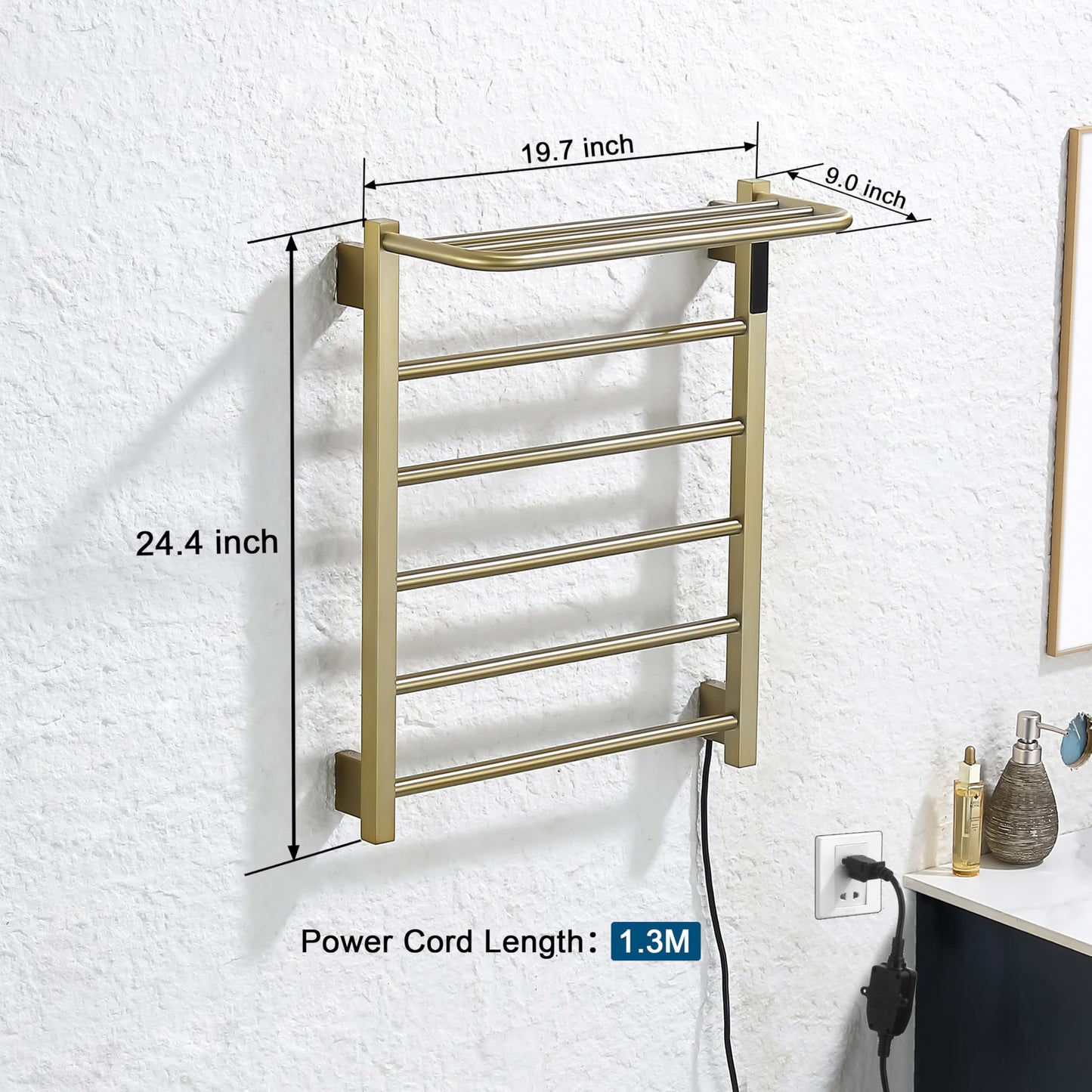 KOOTTI Heated Towel Racks for Bathroom, Hot Towel Warmer 5 Bars with 24hr Timer Stainless Steel Wall Mounted Electric Towel Warmers for Bathroom (Brushed Gold, 5-Bar)
