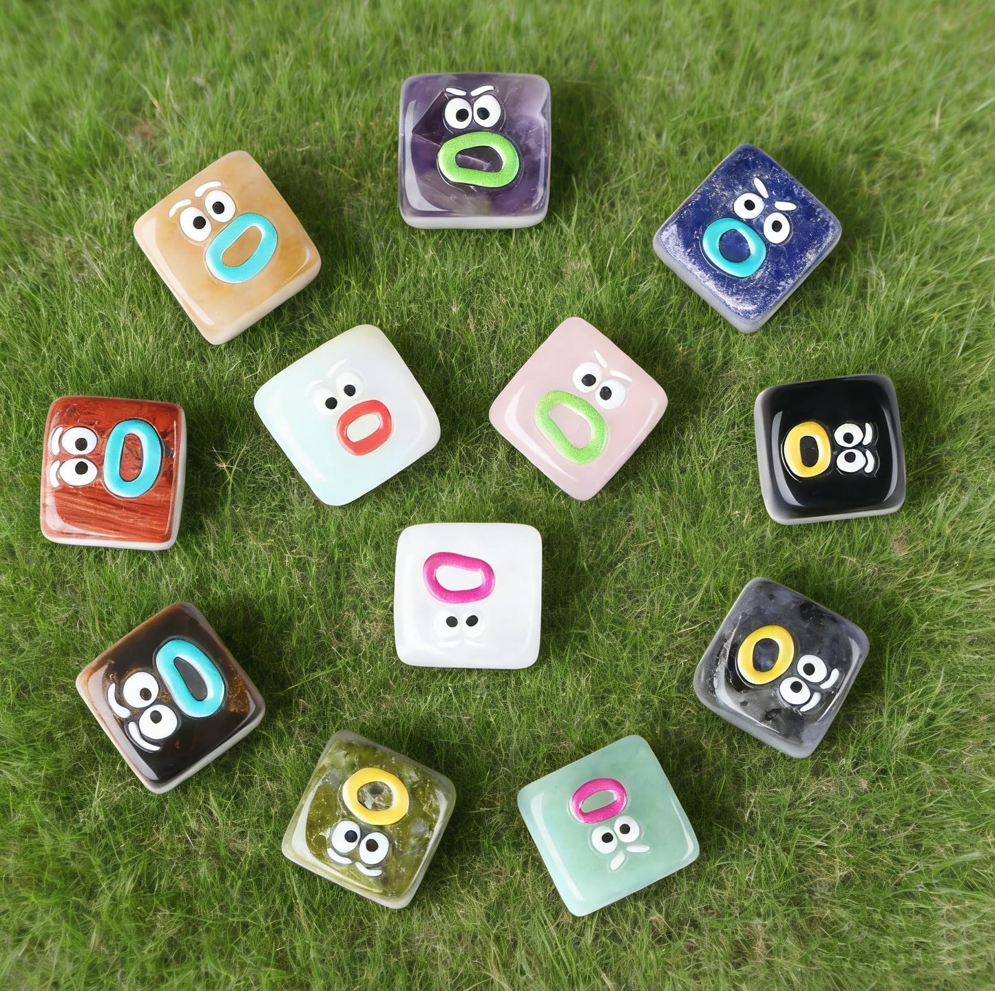 XIANNVXI Funny Emotion Polished Stone Gift 12pcs Cute Emoji Carving Cube Figurine Crystals Rock Present Novel Mothers Day Birthday Graduation Gifts for Women Men Natural Healing Crystals Stones