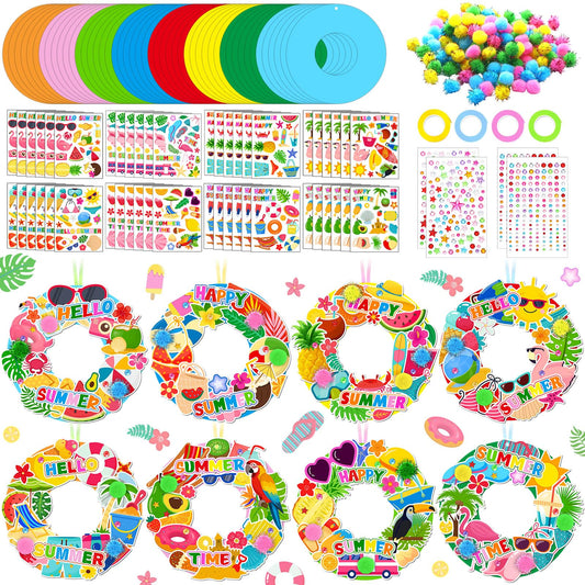 48 Sets Sunflower Craft Kits DIY Summer Wreath Hanging Ornaments Make Your Own Paper Craft with Bee Daisy Stickers for Summer Home Party Favors Activities