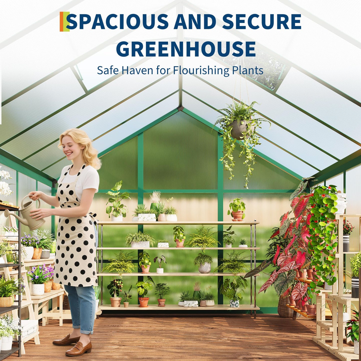 8x10 Ft Outdoor Greenhouses, Greenhouse Kit, Portablee Greenhouses with Ground Nails and Vent Windows, Sliding Lockable Door, Polycarbonate Green House for Outside Garden Backyard, Green