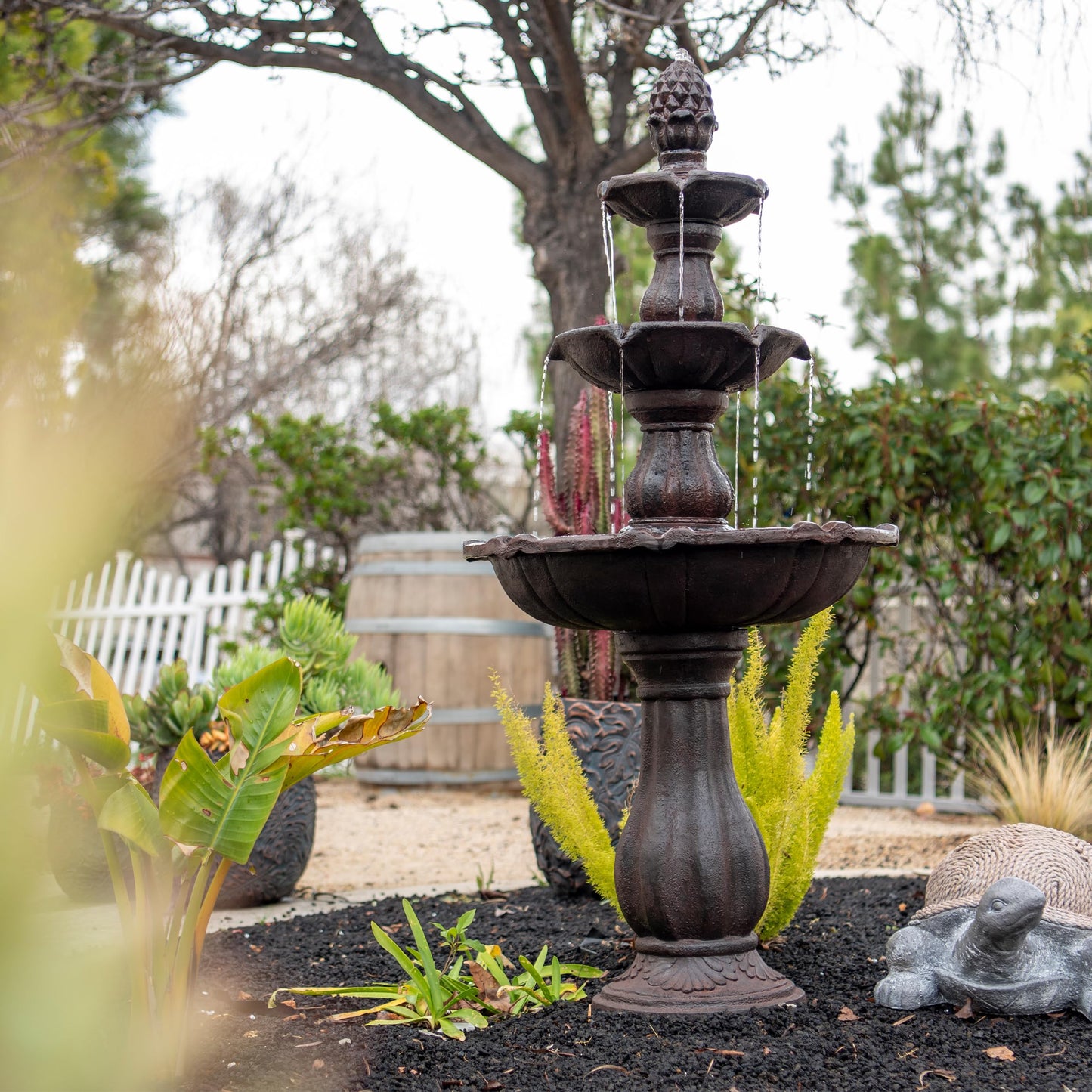 XBrand 51" 3-Tier Outdoor Waterfall Fountain, Weather-Resistant Resin Freestanding Water Feature with Pump, Brown